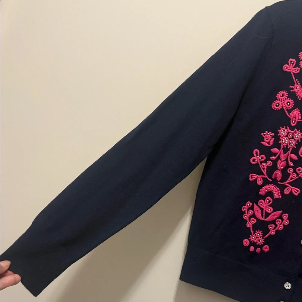 J. Crew Dark Blue Cardigan with Vibrant Pink Detailing - Picture 5 of 9
